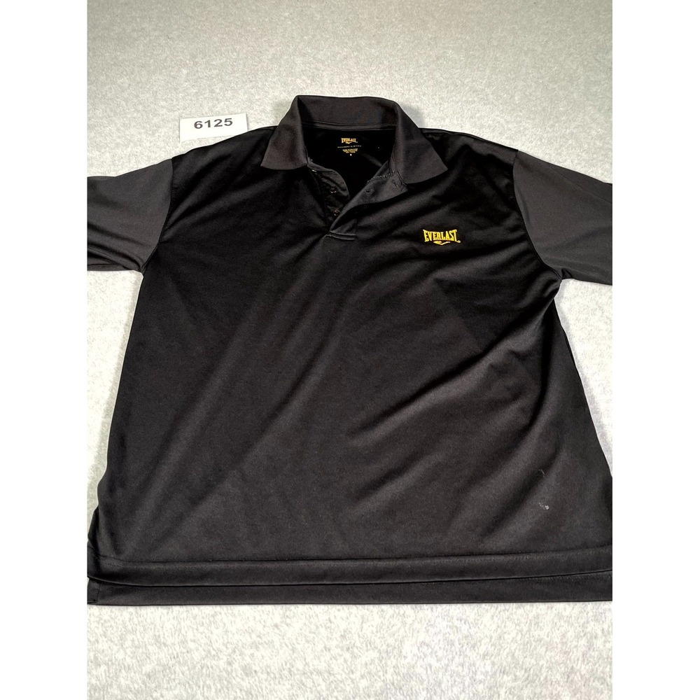 Everlast Performance Polo Shirt Mens Small Black Spell Out Logo Short‎ Sleeve